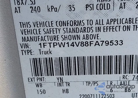 2008 Ford F-150 60Th Anniversary/Fx4/King Ranch/Lariat/Xlt z USA, uszkodzony, nr VIN 1FTPW14V88FA79533